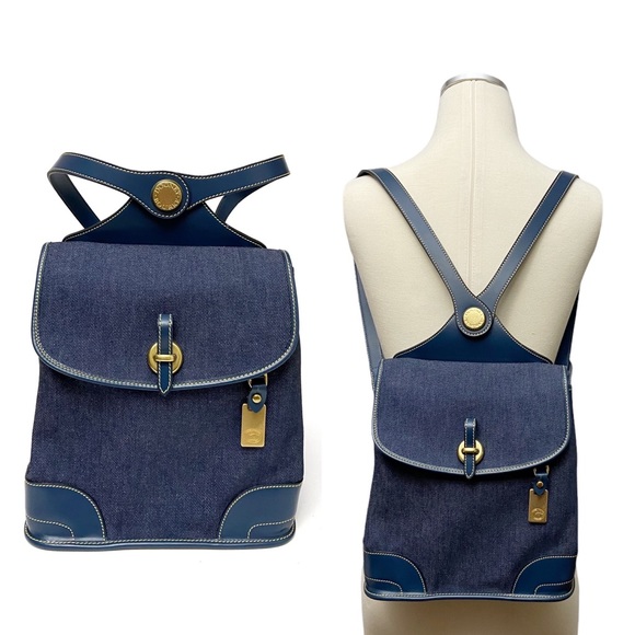 Dooney & Bourke Handbags - Vintage Dooney & Bourke Blue Denim Leather Backpack